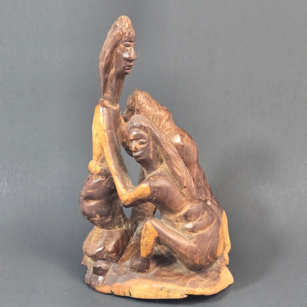 Vintage Hand Carved Wood Family Sculpture Folk Art African Style Figures 10in